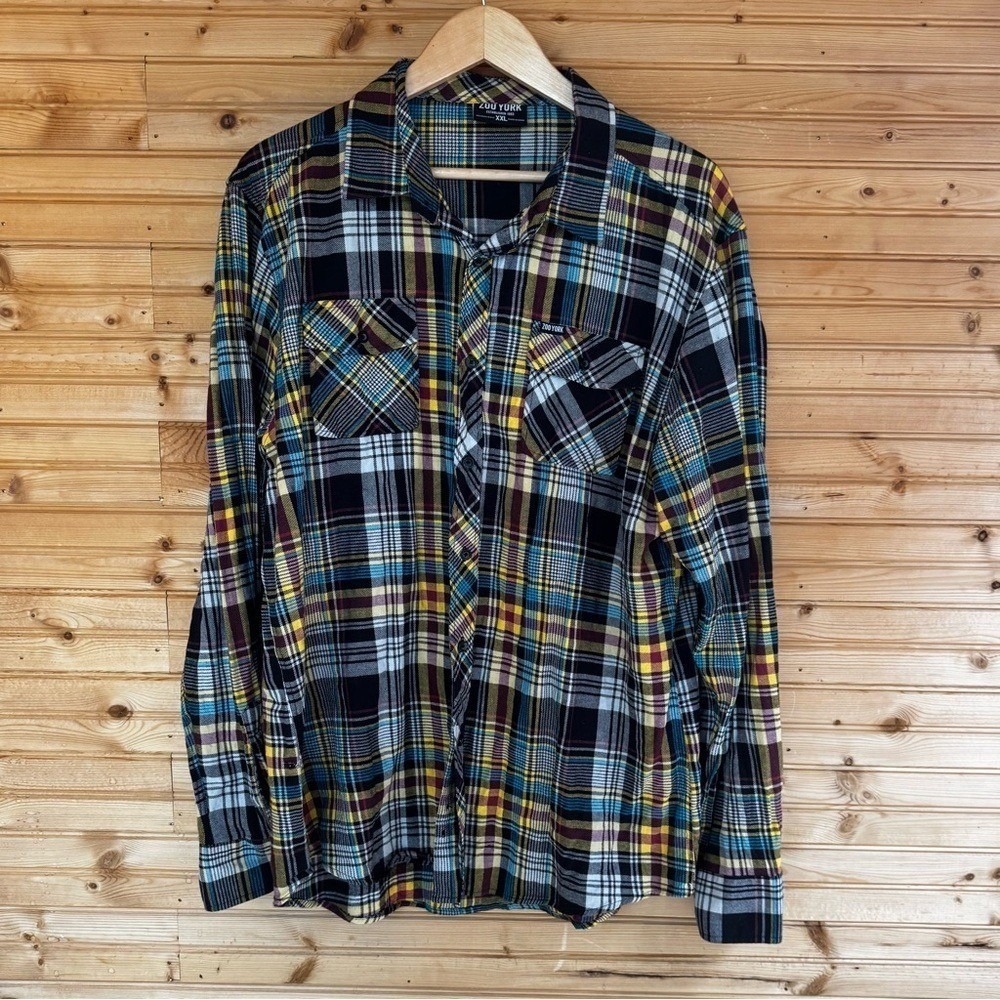 Zoo York Madras Plaid Shirt Aqua Yellow XL Long Sleeved Street Grunge Preppy